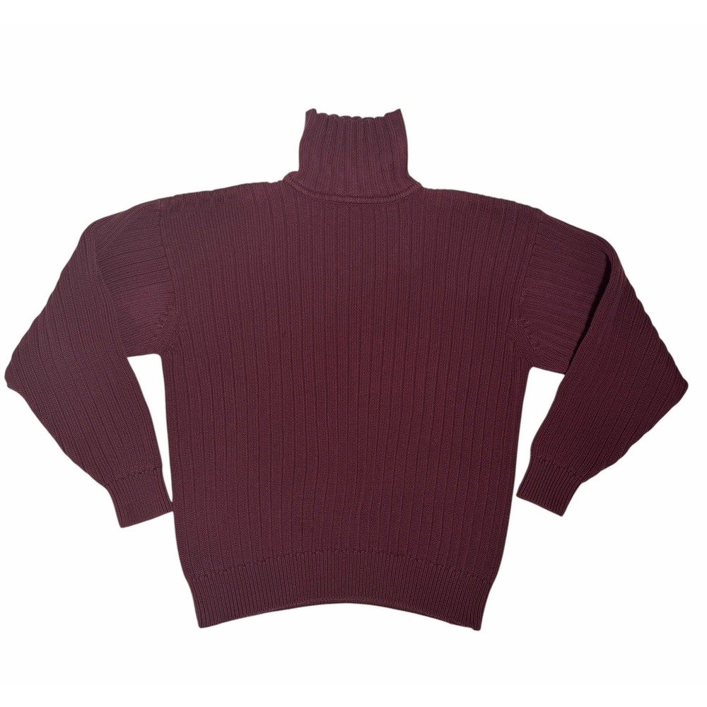 Woods & Gray Turtleneck Sweater Size L Burgundy Ribbed 100% Cotton Chunky Knit